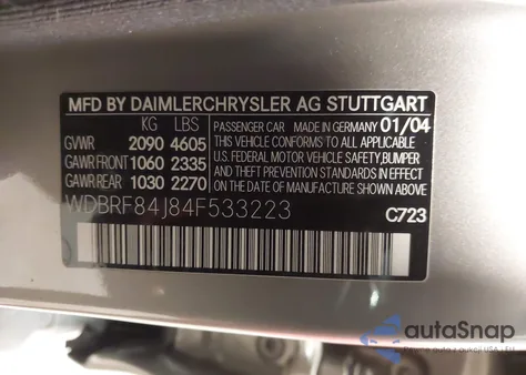 2004 Mercedes-Benz C 320 4Matic z USA, uszkodzony, nr VIN WDBRF84J84F533223